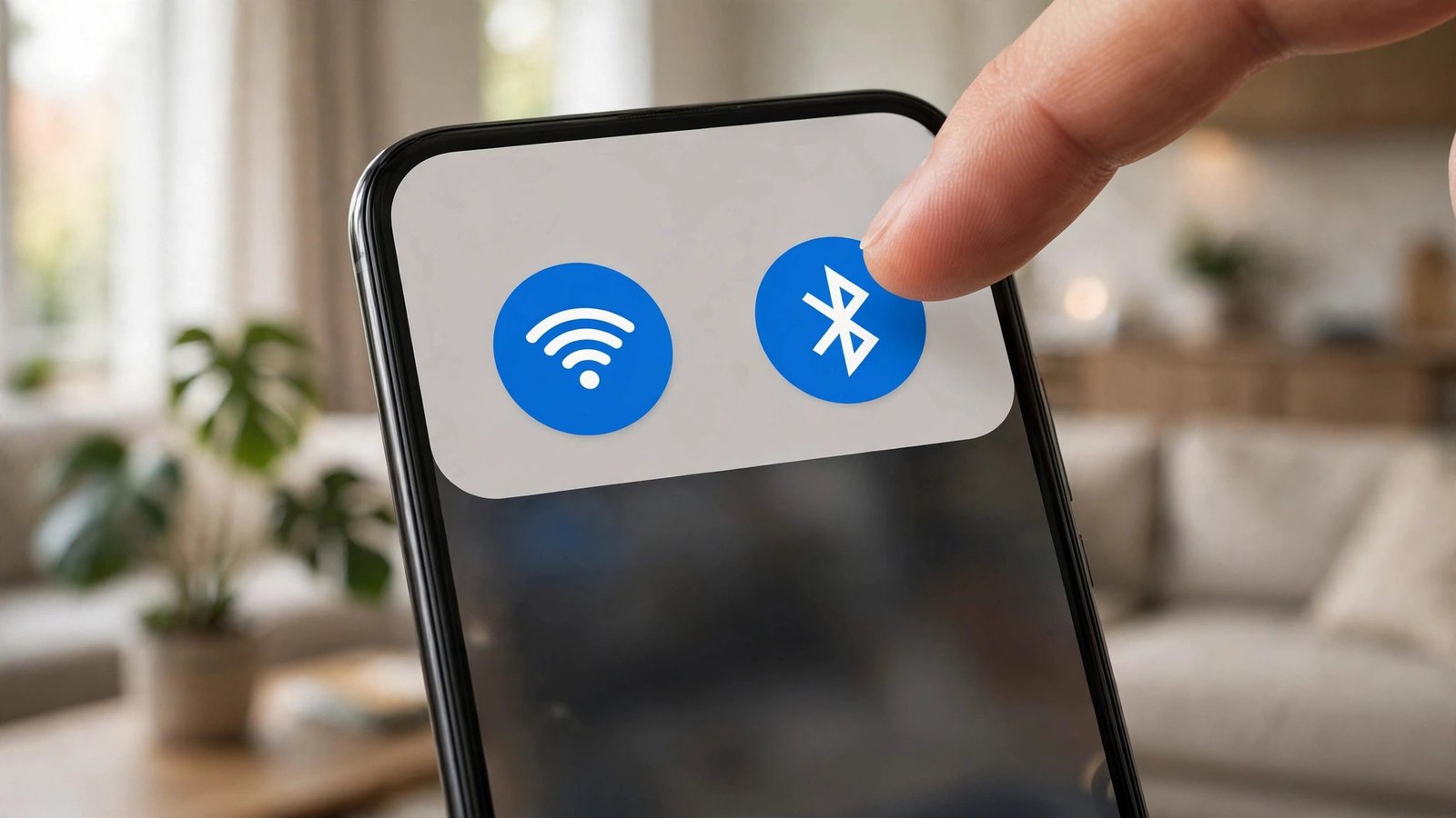 Close-up of a phone quick settings panel with Bluetooth and WiFi icons toggled off